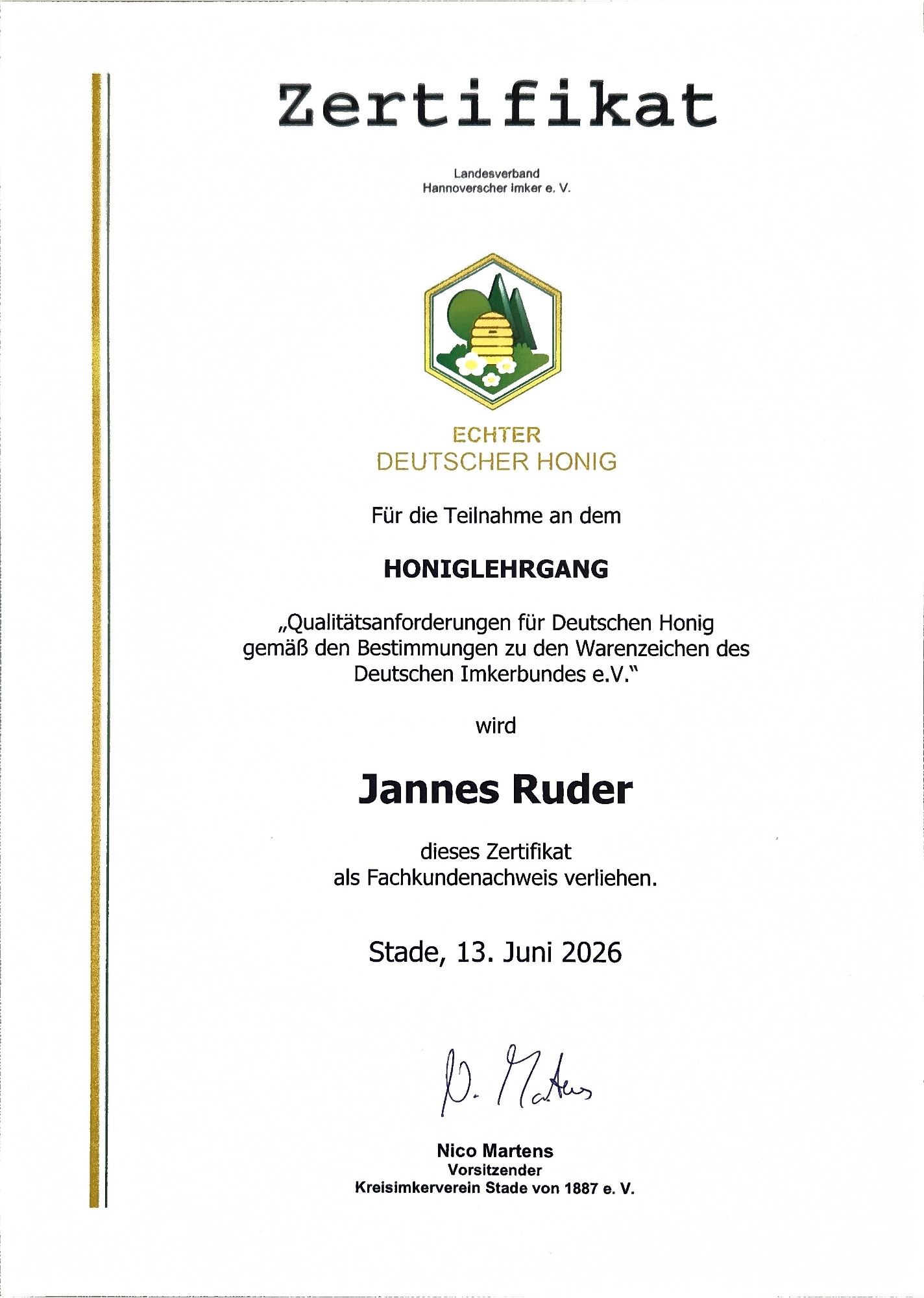 Zertifikat Jannes